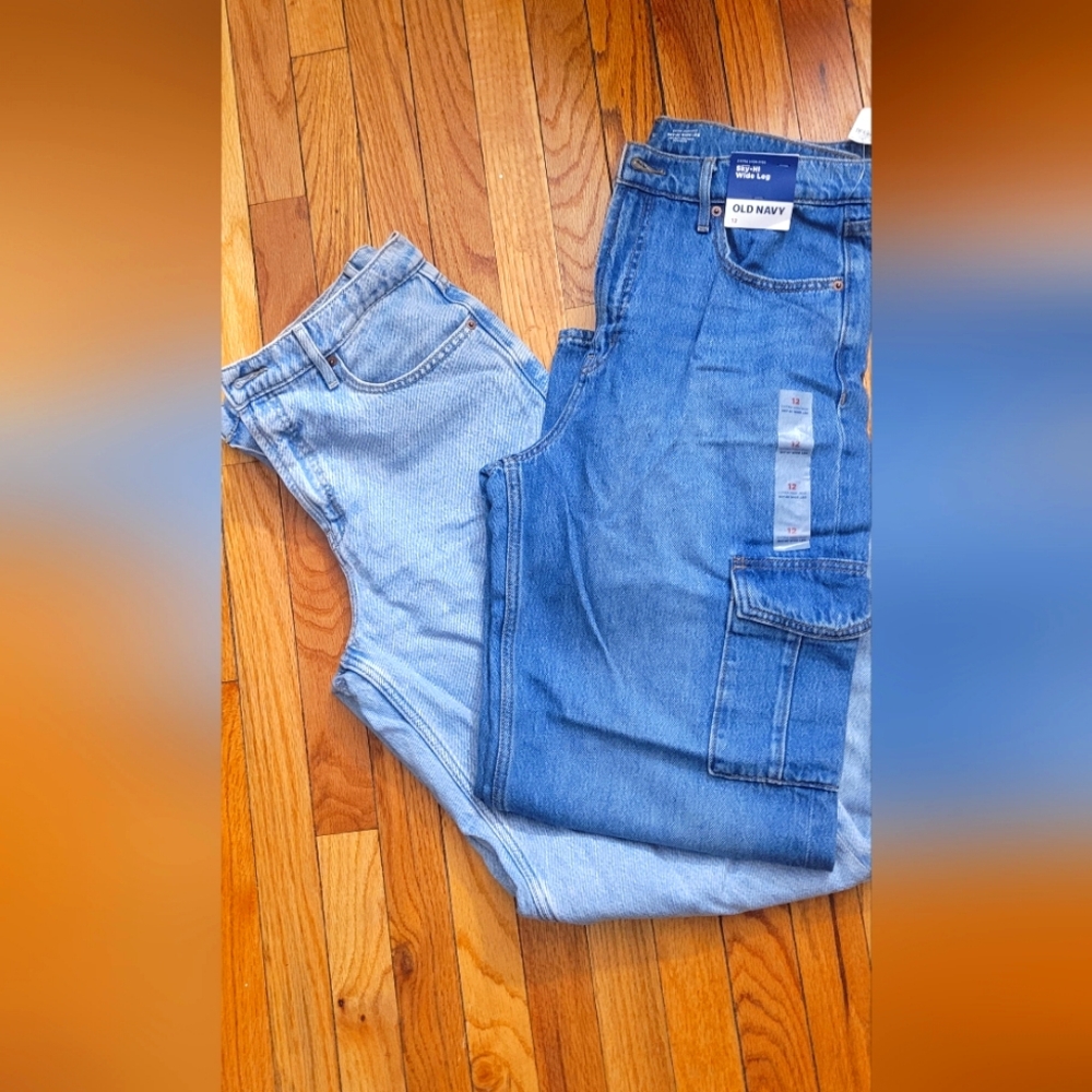 OLD NAVY  size 12 EXTRA HIGH RISE WIDE LEG CARGO style WOMANS  Jean's x 2